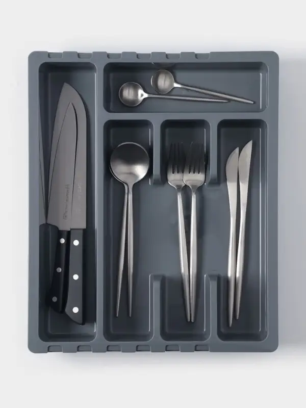 Лоток для столовых приборов раздвижной Martika &laquo;Смарт&raquo;, 5 секций, 36&times;30&times;5 см, пластик, тёмно-серый