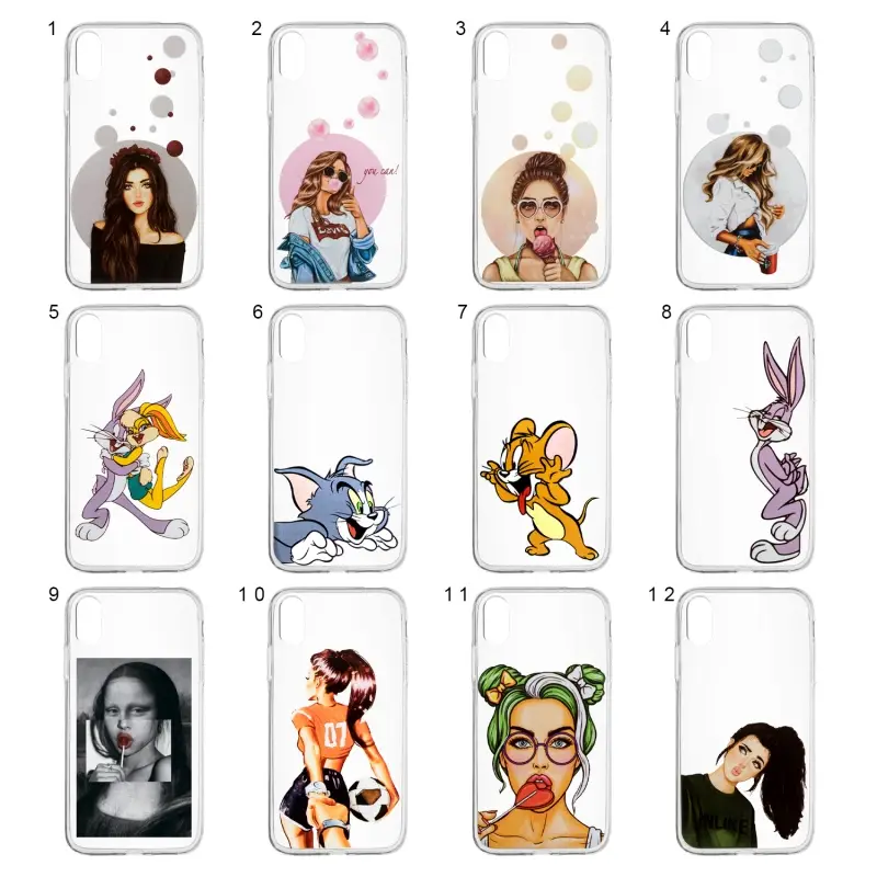 Чехол iPh XR clear TPU 1.2 mm с принтами в ассортименте Чехол iPh XR clear TPU 1.2 mm с принтами в ассортименте