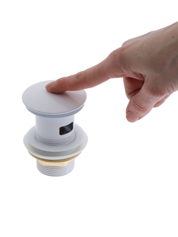 Донный клапан ZEIN engr, большая кнопка, с переливом, нержавеющая сталь, белый Донный клапан ZEIN engr, большая кнопка, с переливом, нержавеющая сталь, белый