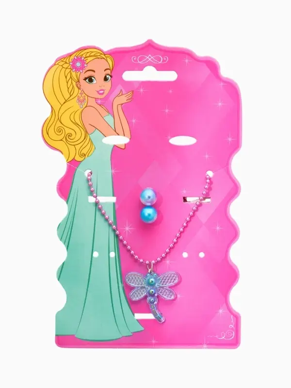 Набор детских украшений &laquo;Выбражулька. Стрекоза&raquo;, 2 предмета: кулон, пусеты, голубой