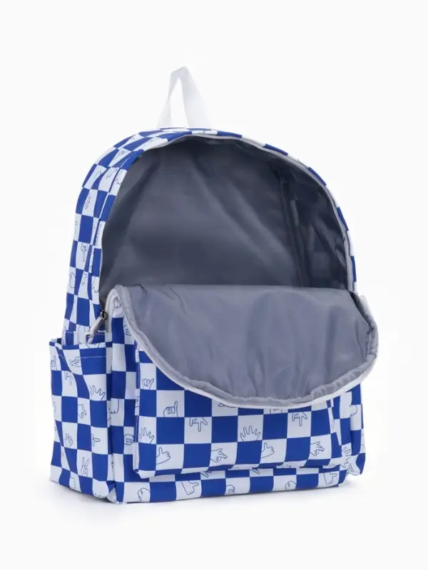 Рюкзак молодёжный на молнии, с карманами, в клетку, размер 30&times;13.5&times;41 см, синий
