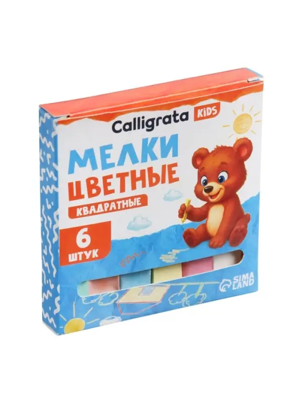 Мелки цветные Calligrata, в наборе 6 штук, квадратные, МИКС