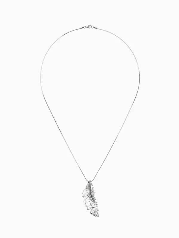 Кулон на цепочке &laquo;Перо&raquo;, ангела, белый в серебре, 72 см