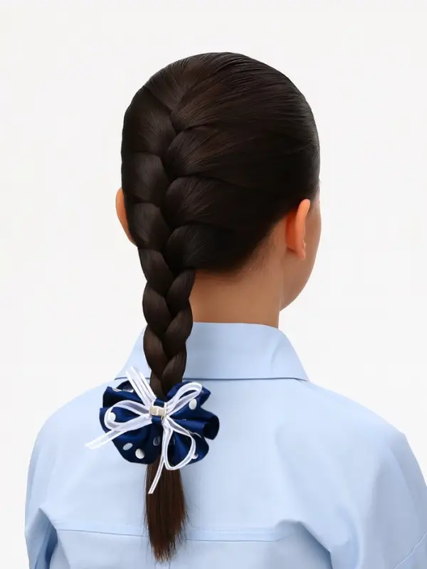 Бант для волос на резинке &laquo;Школьница&raquo;, горошек и прозрачная лента, d=7 см, бело-синий