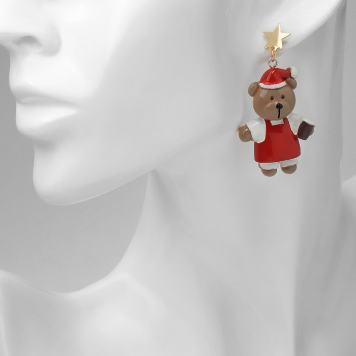 Новый год! Серьги «Новогодние» медведь, цветные в золоте Новый год! Серьги «Новогодние» медведь, цветные в золоте
