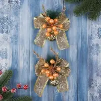 Ёлочные игрушки 2 шт. &laquo;Зимнее волшебство. Композиция на бантике&raquo; пластик, ягодки, 13&times;15 см