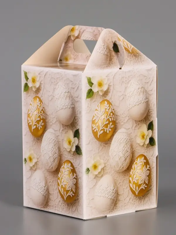 Коробка подарочная пасхальная с окном и с ручкой, бежевый, 10&times;10&times;15 см