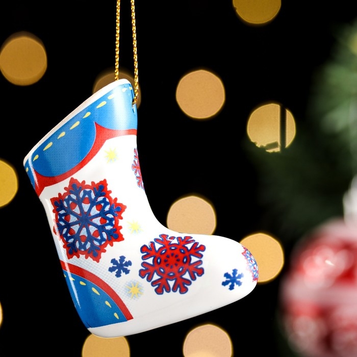 Ёлочная игрушка Ёлочная игрушка "Валенок", 6см, керамика