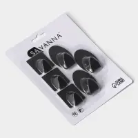Крючки самоклеящиеся SAVANNA Black Loft, 6 шт., металл, 5.3&times;3.5 см, чёрные