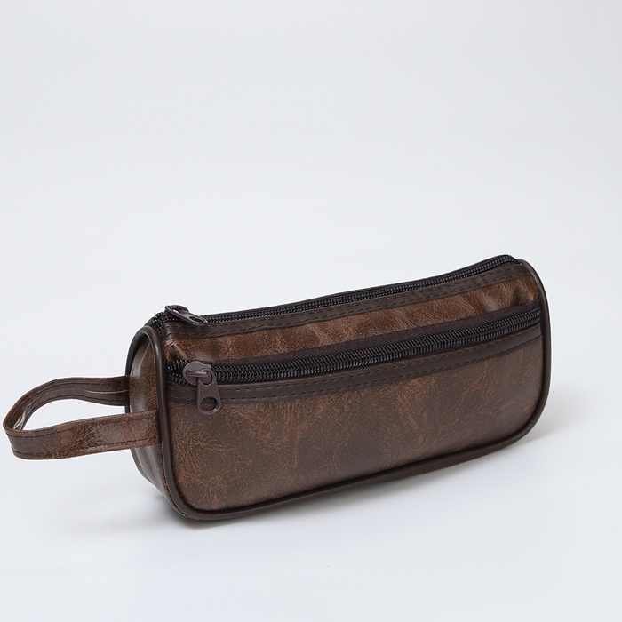 Косметичка-пенал на молнии, наружный карман, цвет кофейный
