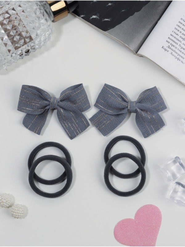 Набор для волос Набор для волос "Школьница галант" (4 резинки 3,5 см, 2 зажима 6,5 см) полосы, серый