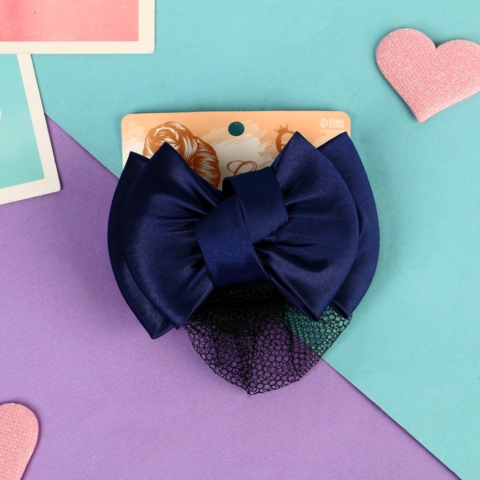 Заколка-автомат для волос Заколка-автомат для волос "Бантик" с сеточкой для пучка, d-10 см, синий