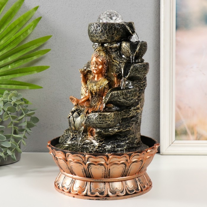 Фонтан настольный от сети, подсветка Фонтан настольный от сети, подсветка "Лакшми в золотом под водопадом" 20х20х30 см