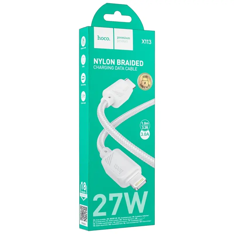 Кабель X113 Type-C на Lightning 1M 3A 27W HOCO белый