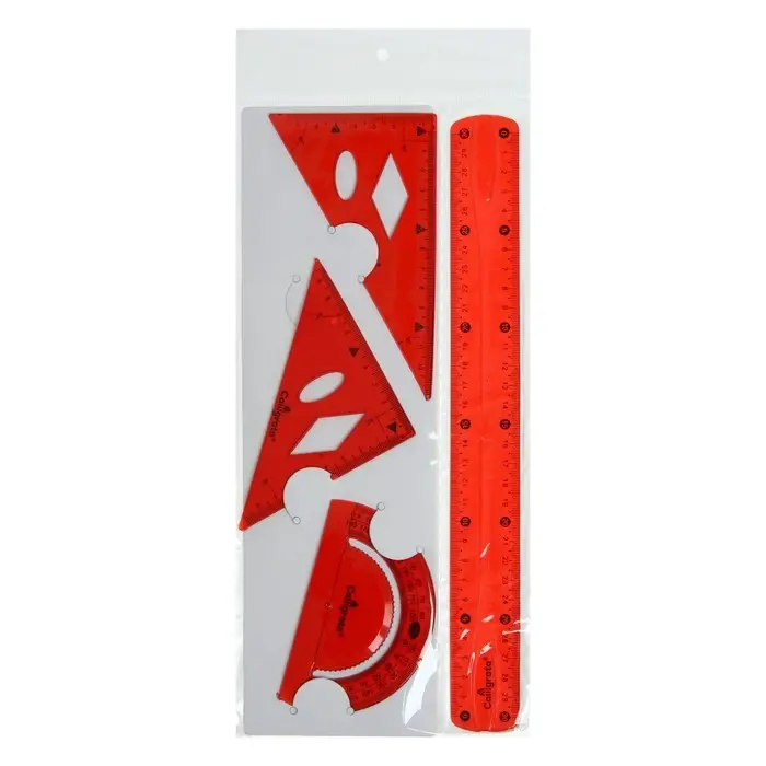 Набор геометрический Calligrata, силиконовый, гибкий, 4 предмета (линейка 30 см, 2 угольника, транспортир), МИКС