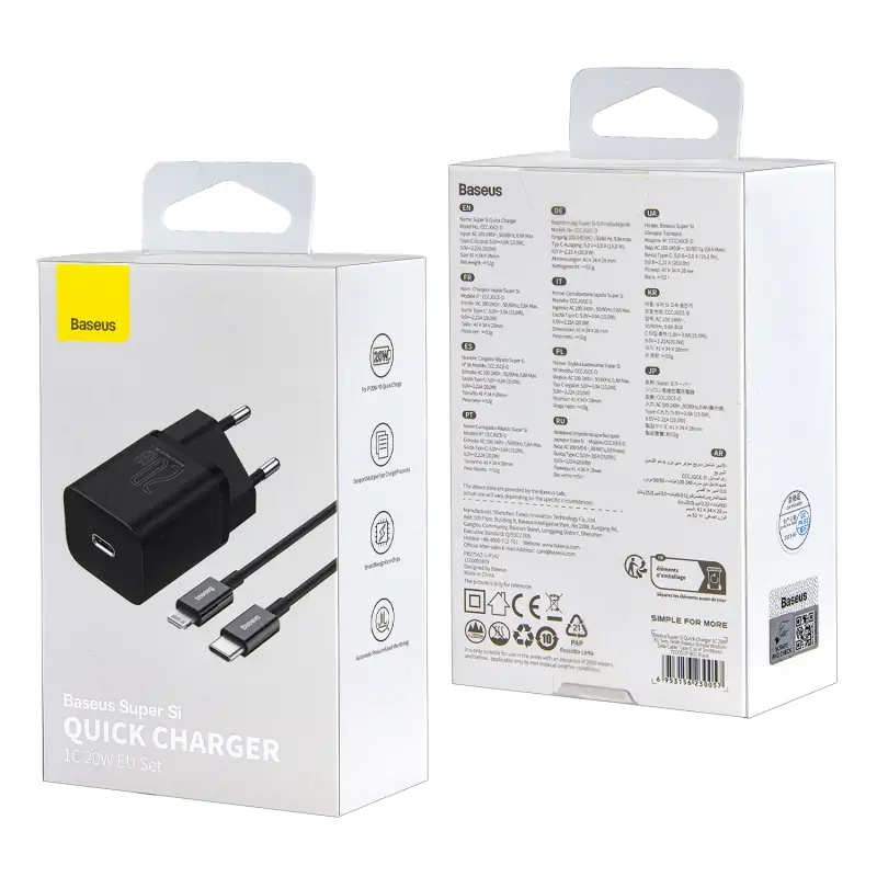 Сетевое зарядное устройство с кабелем Type-C-Lightning PD20W TZCCSUP-B01 Baseus черное Сетевое зарядное устройство с кабелем Type-C-Lightning PD20W TZCCSUP-B01 Baseus черное