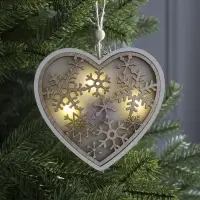 Ёлочная игрушка &laquo;Сердце в снежинках&raquo;, 13&times;13&times;1 см, 3 LED, от батареек, свечение тёплое белое