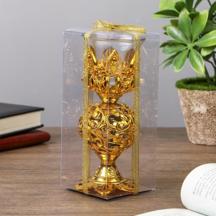 Подсвечник пластик, стекло на 1 свечу  Подсвечник пластик, стекло на 1 свечу "Ажурный шар" бокал на ножке золото 15х6х6 см