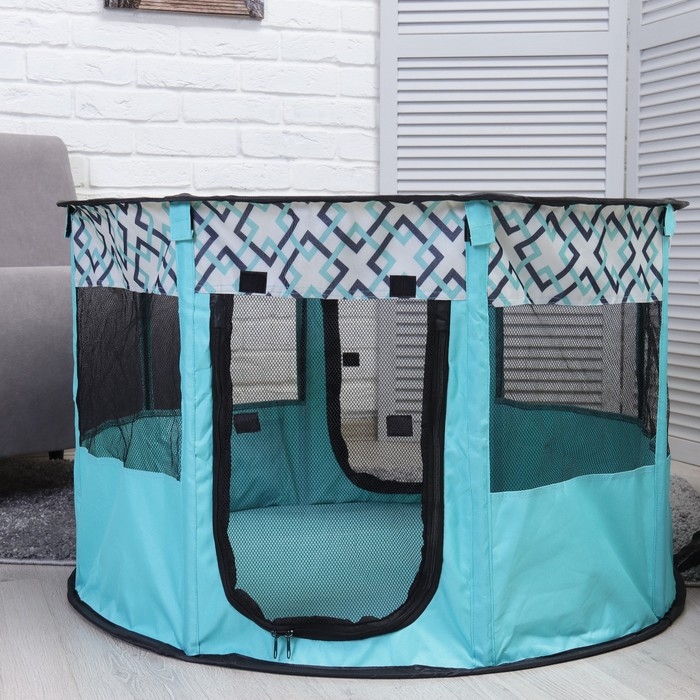 Вольер для животных, тентовый с узором, круглый, 90 х 55 см, голубой