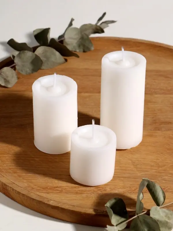 Набор свечей "Столбики белые" 3 шт d=5 см h=5; 7,5 и 10 см 15х5х14,8 см