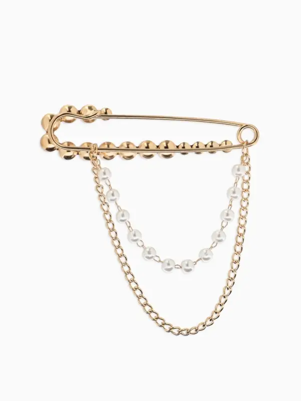 Булавка &laquo;Сияние&raquo; жемчуга, цепочка, L=7.5 см, цвет белый в золоте