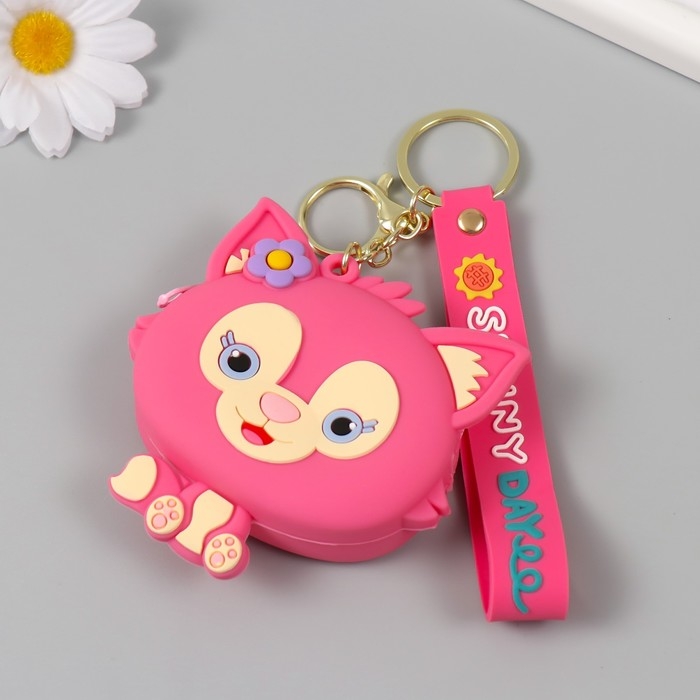 Брелок кошелёк с карабином, ремешком силикон Брелок кошелёк с карабином, ремешком силикон "Котёнок с цветочком" 3х8,5х8,3 см