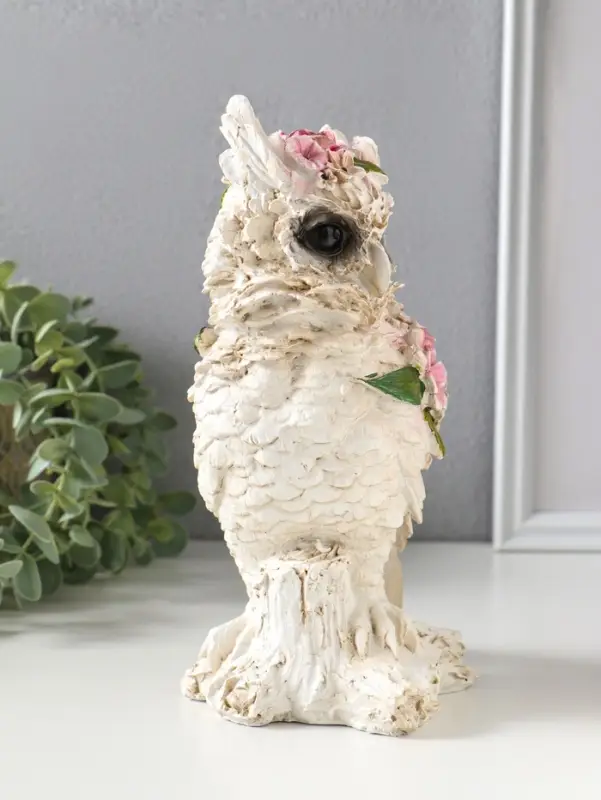 Сувенир полистоун "Белая сова в цветах" 13х10х22 см