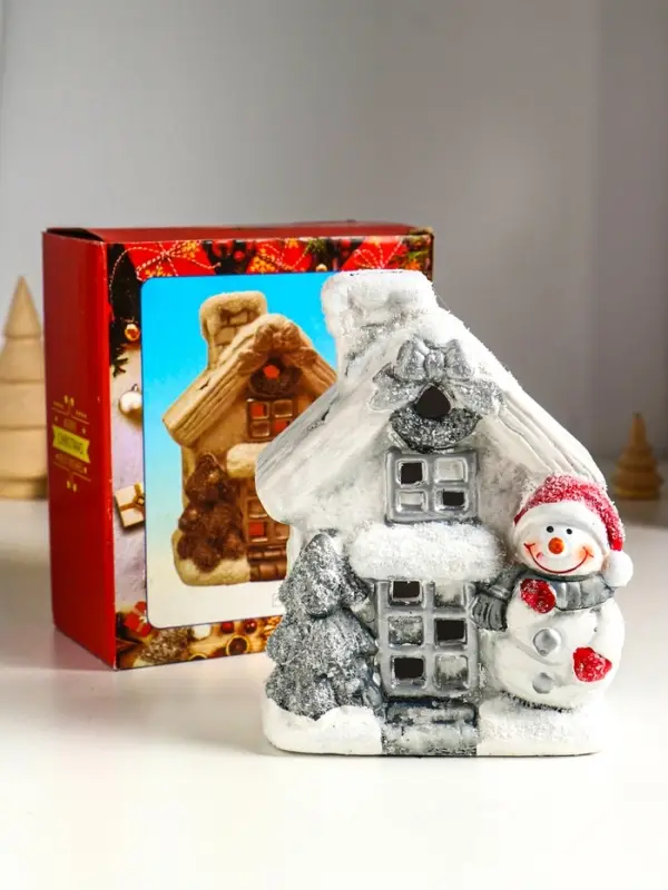 Сувенир керамика свет "Снеговичок у домика" 11,5х7,5х15,5 см