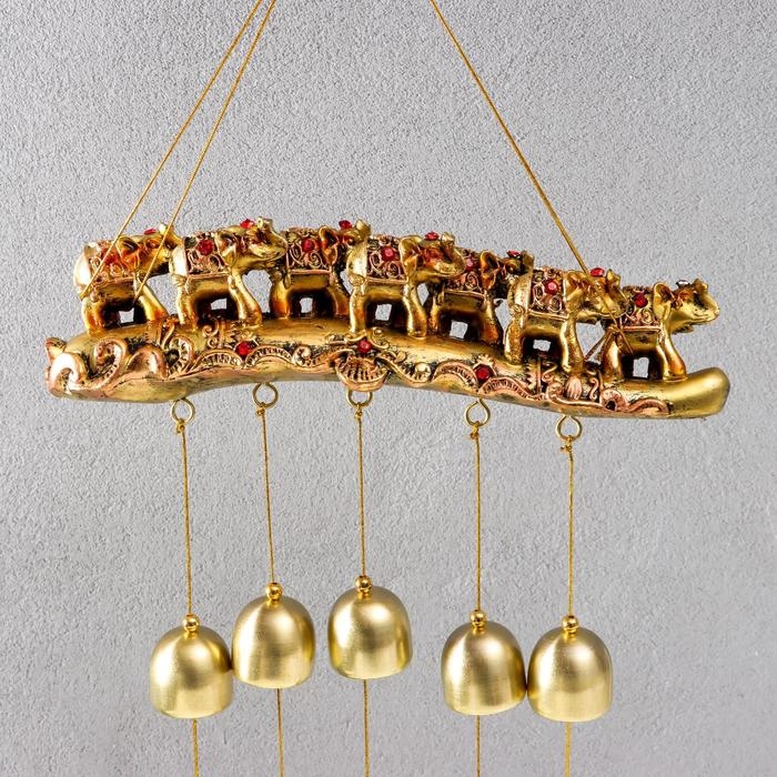 Музыка ветра металл, полистоун Музыка ветра металл, полистоун "Семь слонов на бивне" 9 колокольчиков 44х21 см