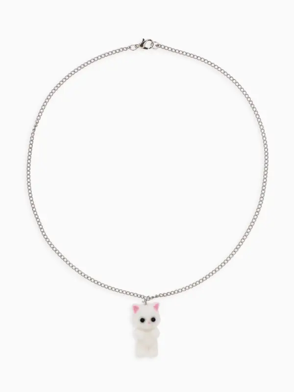 Кулон детский &laquo;Выбражулька. Котёнок&raquo;, 40 см, белый в серебре