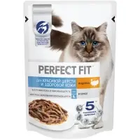 Влажный корм Perfect Fit для кошек,  для шерсти и кожи, индейка, пауч,  75 г