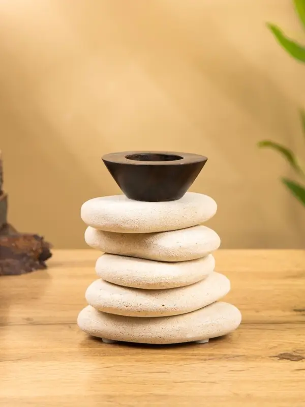 Подсвечник "Каменная башня" камень 10х10х13 см, цв. бежевый