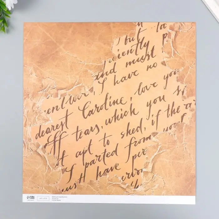 Бумага для скрапбукинга двусторонняя Бумага для скрапбукинга двусторонняя "Листья и рукопись" плотность 180 гр 30,5х32 см