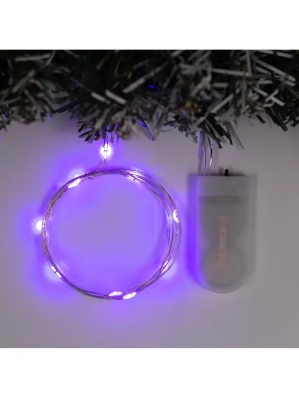Гирлянда &laquo;Нить&raquo; 1 м роса, IP20, серебристая нить, 10 LED, батарейки CR2032&times;2 (в комплекте), свечение фиолетовое