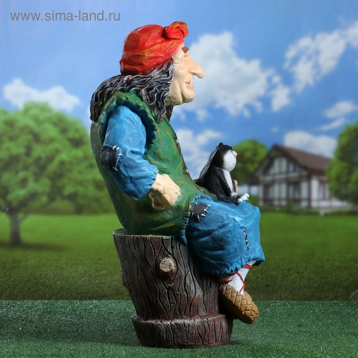 Садовая фигура  Садовая фигура "Баба Яга на ступе с кошкой" 74х40х36 см МИКС