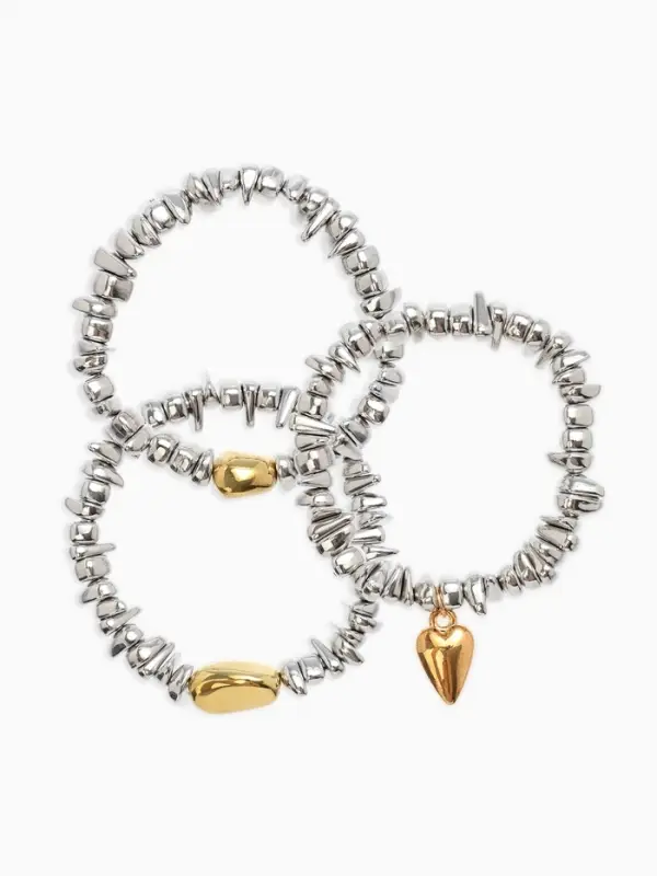 Браслет 3 нити Браслет 3 нити "Каменнное сердце", цвет золотисто-серебристый