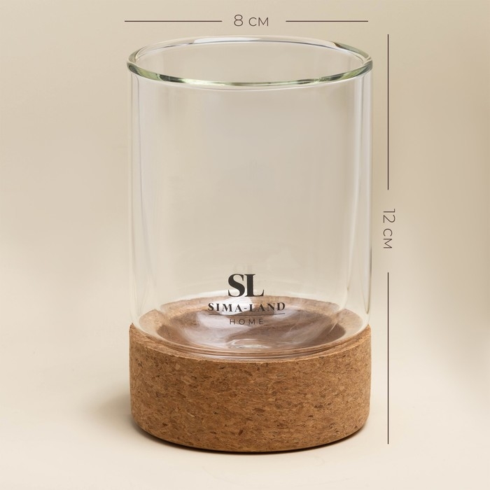 Стакан с двойными стенками на пробковой подставке «Алькорноке», 300 мл, 8х12 см Стакан с двойными стенками на пробковой подставке «Алькорноке», 300 мл, 8х12 см