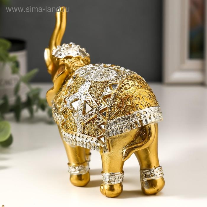 Сувенир полистоун Сувенир полистоун "Золотой слон в зеркальной попоне" 13,5х14х6 см МИКС