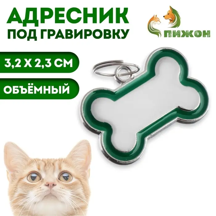 Адресник под гравировку  Адресник под гравировку "Косточка" объёмная, 3,2 х 2,3 см, зелёный