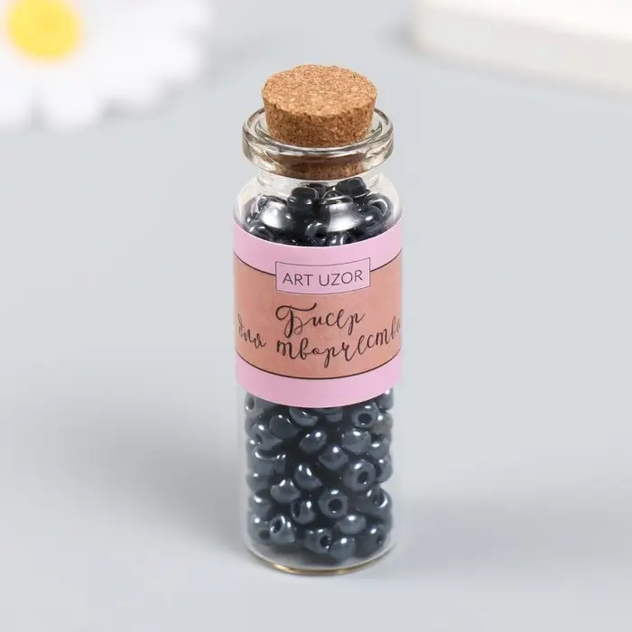 Бисер 6/0 в бутылочке  Бисер 6/0 в бутылочке "Полночь" 20 гр керамический блеск 6х2х2 см
