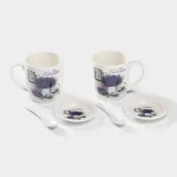 Набор кружек с ложками и подставками &laquo;Букет лаванды&raquo;, 2 предмета: 330 мл, керамика, рисунок МИКС