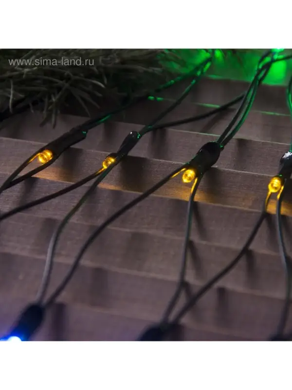 Гирлянда &laquo;Сеть&raquo; 2&times;1.5 м, IP44, УМС, тёмная нить, 192 LED, свечение мульти, 220 В