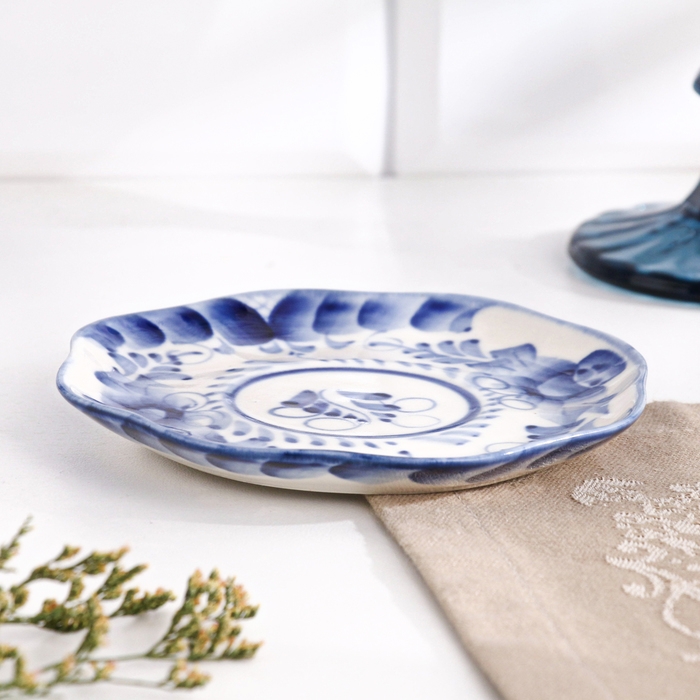 Блюдце гжель «Мак», бело-синий,керамика, D - 13 см, Блюдце гжель «Мак», бело-синий,керамика, D - 13 см,