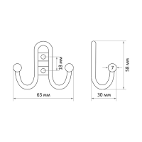 Крючок мебельный ТУНДРА TKD016, двухрожковый, золото, 4 шт TMP