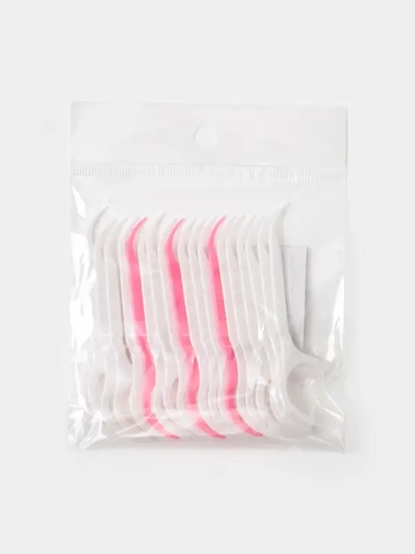 Флоссеры - зубочистки с зубной нитью Доляна, набор 20 шт., 7.5&times;1.5 см, белый, розовый