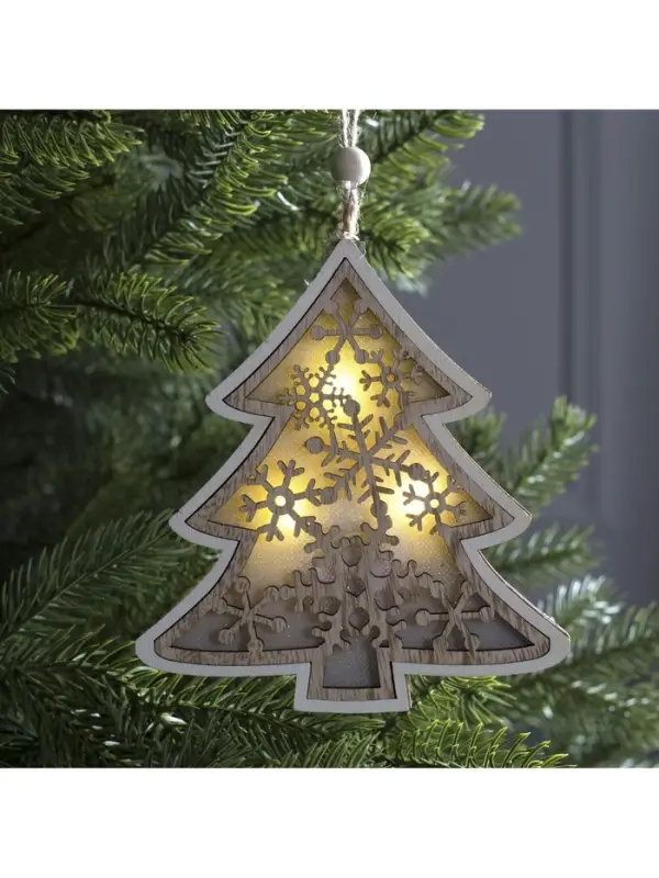 Ёлочная игрушка &laquo;Ёлочка в снежинках&raquo;, 13&times;13&times;1 см, 3 LED, от батареек, свечение тёплое белое