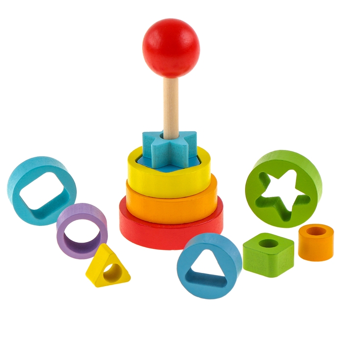 Детская развивающая пирамидка  Детская развивающая пирамидка "Фигурки" 14 × 6,2 × 6,2 см, по методике Монтессори