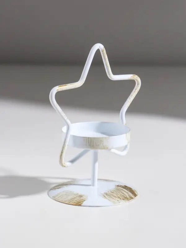 Подсвечник металл на 1 свечу  Подсвечник металл на 1 свечу "Звезда" белый с патиной d=5 см 9,4х7х11,7 см