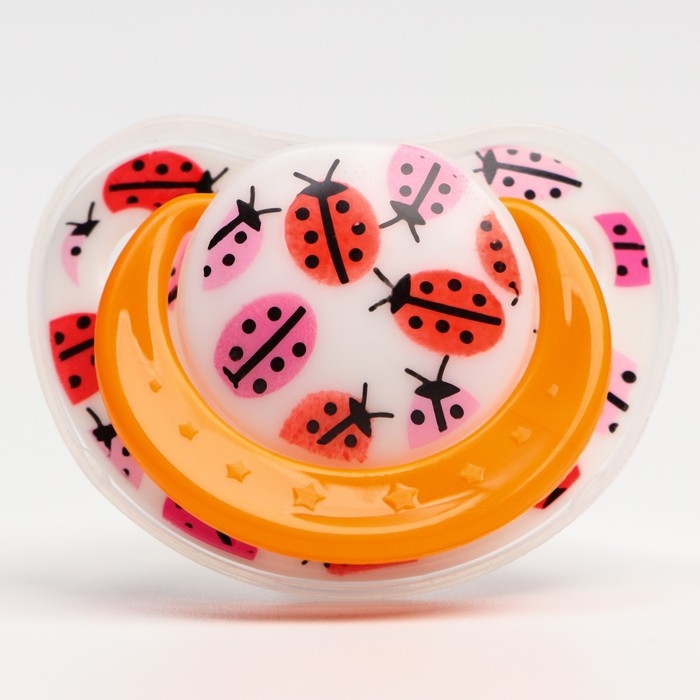 Соска - пустышка силиконовая ортодонтическая «Божья коровка», от 0 мес., с колпачком, цвет оранжевый