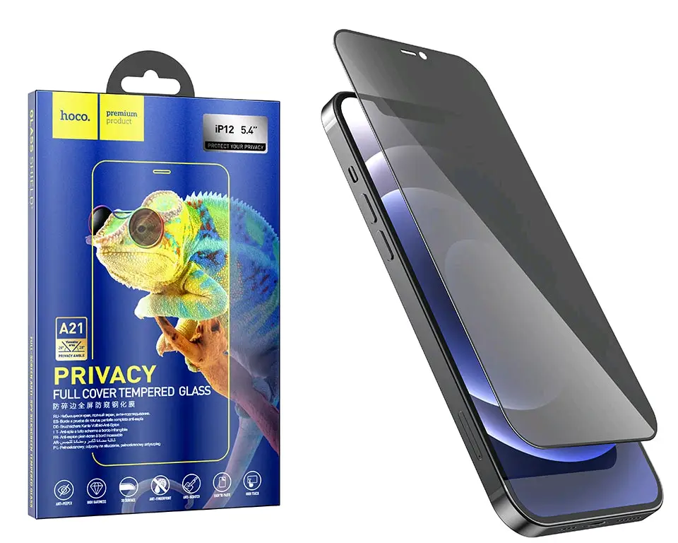 Защитное стекло iPh 12 mini (5.4) анти-шпион (A21) Hoco black Защитное стекло iPh 12 mini (5.4) анти-шпион (A21) Hoco black